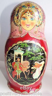 Matryoshka Russian Fairytales Firebird Nesting Dolls 7 pc Signed by Artist