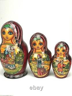 Matryoshka Russian Genuine Nesting Dolls Museum Quality 10 Nest 9 1/2 Inch Tall