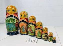 Matryoshka Russian Nesting Doll 7 Piece Hand-Painted Wood Frog Prince Story