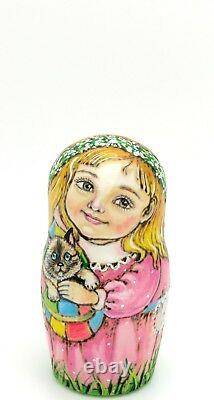 Matryoshka Russian Nesting Dolls 5 CHMELEVA HAND PAINTED BOY Children Horse Dog