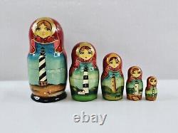 Matryoshka Russian Nesting Dolls Hand Painted Lighthouse North Carolina Set Of 5