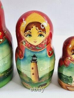 Matryoshka Russian Nesting Dolls Hand Painted Lighthouse North Carolina Set Of 5