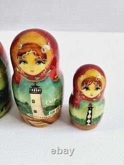 Matryoshka Russian Nesting Dolls Hand Painted Lighthouse North Carolina Set Of 5