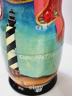 Matryoshka Russian Nesting Dolls Hand Painted Lighthouse North Carolina Set Of 5