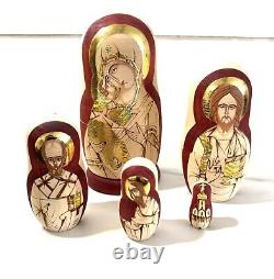 Matryoshka Russian Nesting Dolls Religious Icons Hand Carved Wood Signed Saints