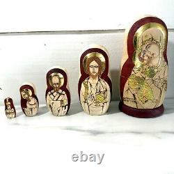 Matryoshka Russian Nesting Dolls Religious Icons Hand Carved Wood Signed Saints