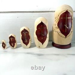 Matryoshka Russian Nesting Dolls Religious Icons Hand Carved Wood Signed Saints