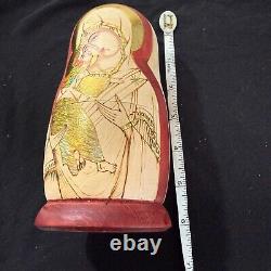 Matryoshka Russian Nesting Dolls Religious Icons Hand Carved Wood Signed Saints