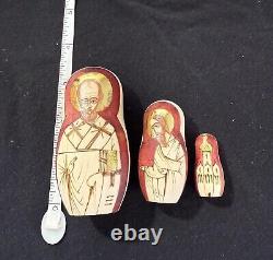 Matryoshka Russian Nesting Dolls Religious Icons Hand Carved Wood Signed Saints