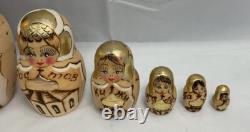 Matryoshka Russian Nesting Dolls Set Of 8 Wood Burned Gold 10 Signed