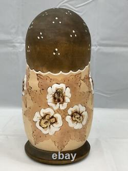 Matryoshka Russian Nesting Dolls Set Of 8 Wood Burned Gold 10 Signed