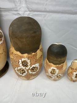 Matryoshka Russian Nesting Dolls Set Of 8 Wood Burned Gold 10 Signed
