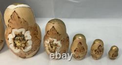 Matryoshka Russian Nesting Dolls Set Of 8 Wood Burned Gold 10 Signed