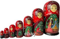 Matryoshka Russian Nutcracker Vintage Nesting Doll 7Pc Story Christmas Signed