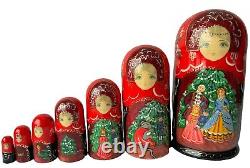 Matryoshka Russian Nutcracker Vintage Nesting Doll 7Pc Story Christmas Signed