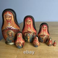 Matryoshka Russian Orthodox Church Nesting Mary & Jesus Dolls x 7 Signed Read
