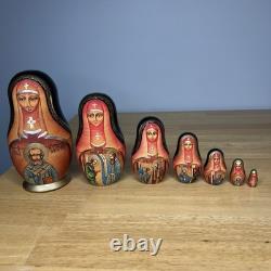 Matryoshka Russian Orthodox Church Nesting Mary & Jesus Dolls x 7 Signed Read