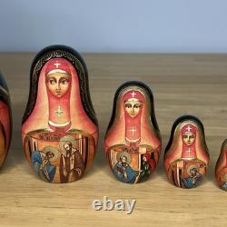 Matryoshka Russian Orthodox Church Nesting Mary & Jesus Dolls x 7 Signed Read
