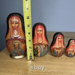 Matryoshka Russian Orthodox Church Nesting Mary & Jesus Dolls x 7 Signed Read