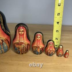 Matryoshka Russian Orthodox Church Nesting Mary & Jesus Dolls x 7 Signed Read