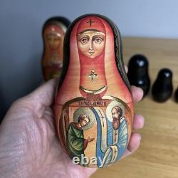Matryoshka Russian Orthodox Church Nesting Mary & Jesus Dolls x 7 Signed Read