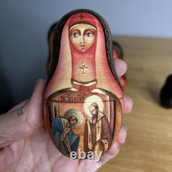 Matryoshka Russian Orthodox Church Nesting Mary & Jesus Dolls x 7 Signed Read