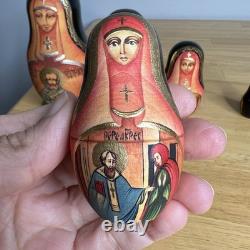 Matryoshka Russian Orthodox Church Nesting Mary & Jesus Dolls x 7 Signed Read