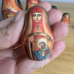 Matryoshka Russian Orthodox Church Nesting Mary & Jesus Dolls x 7 Signed Read