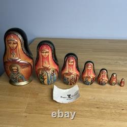 Matryoshka Russian Orthodox Church Nesting Mary & Jesus Dolls x 7 Signed Read