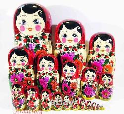 Matryoshka Russian Semenovskaya Nesting dolls Babushka Hand Painted Wood 20 pcs