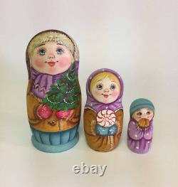 Matryoshka Russian Wooden Nesting Dolls 3 Pieces Unique Coloring Set #2