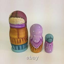 Matryoshka Russian Wooden Nesting Dolls 3 Pieces Unique Coloring Set #2