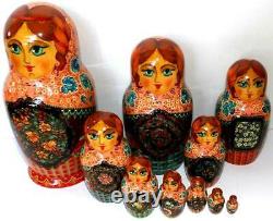 Matryoshka Russian Wooden Nesting Dolls signed Vintage Nesting Dolls