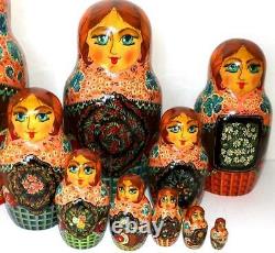 Matryoshka Russian Wooden Nesting Dolls signed Vintage Nesting Dolls