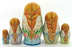 Matryoshka Russian nesting dolls ANGELS GIRLS hand painted 5 signed Pokrovskaya