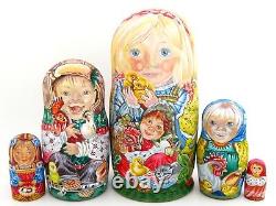 Matryoshka Russian nesting dolls MATT Children Chicken Cat Rooster 5 Obichova