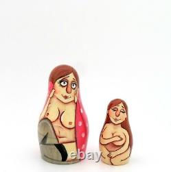 Matryoshka Russian nesting dolls Striptease Exotic Dancer signed HAND PAINTED 5