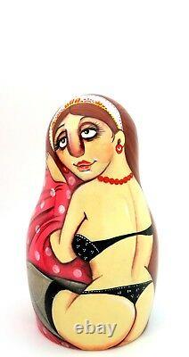Matryoshka Russian nesting dolls Striptease Exotic Dancer signed HAND PAINTED 5