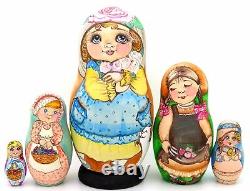 Matryoshka Russian nesting dolls Vintage Postcards Girls MATT 5 SEMYONOVA signed