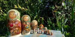 Matryoshka Wooden Doll Nesting Doll Painted by Author 7 pieces Vintage Toy