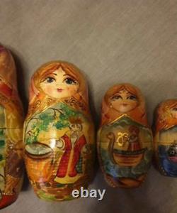 Matryoshka Wooden Doll Nesting Doll Russian Fairy Tales Hand-painted Vintage 410