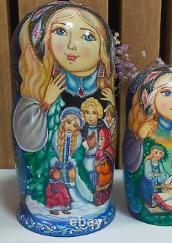 Matryoshka Wooden Nesting Doll Hand Painted Winter Fairy Tale Located USA