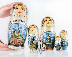 Matryoshka doll 8 pcs Saint-Petersburg Russian nesting dolls Babushka Stack doll