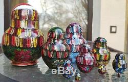 Matryoshka owl, American holidays, Russian nesting dolls 10 piece set, Handmade