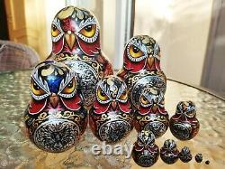 Matryoshka owl, Animals, Painting, Russian nesting dolls 10 piece set, Handmade