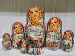 Matryoshka, wooden Russian doll, hand-painted, 10 pieces, 22sm