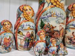 Matryoshka, wooden Russian doll, hand-painted, 10 pieces, 22sm