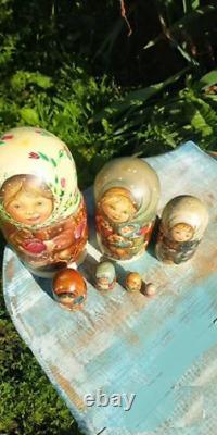 Matryoshka wooden doll Nesting doll Painted by author 7 pieces Vintage