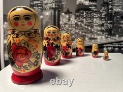 Matryoshkas 6 HAND PAINTED RUSSIAN NESTING DOLLS Flowers & Roses 5 Tall USSR