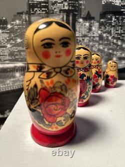 Matryoshkas 6 HAND PAINTED RUSSIAN NESTING DOLLS Flowers & Roses 5 Tall USSR